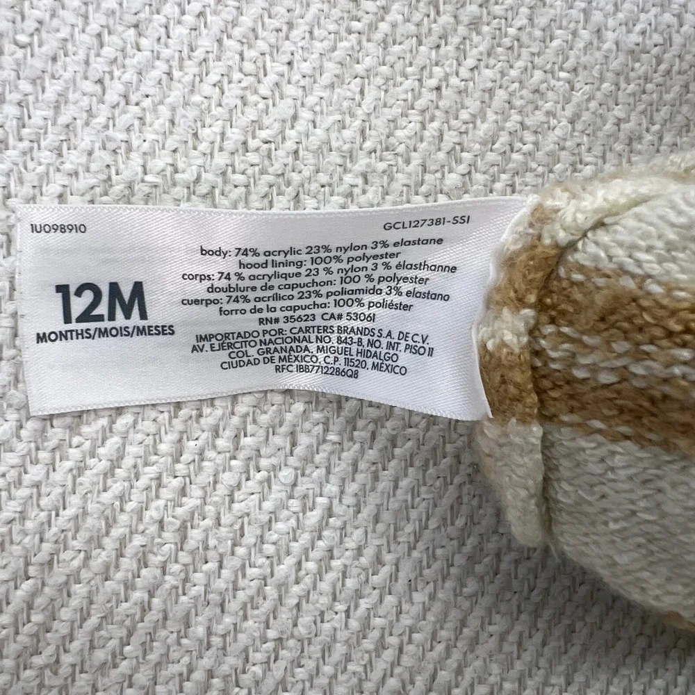 OshKosh Baby B'gosh Striped Knit‎ Hoodie and Pants Set Kids 12M Teddy Ears Soft